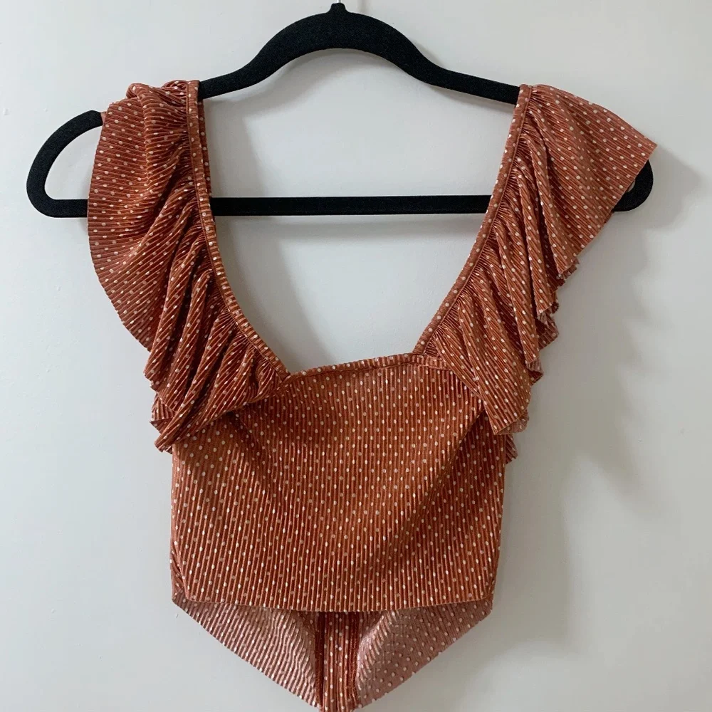 NWOT Zara Ruffle Rust Crop Top - Picture 5 of 5
